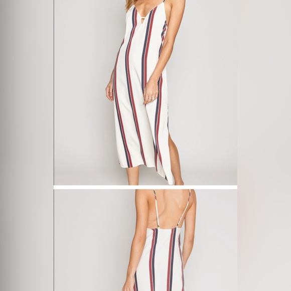 Amuse Society NWT Straight stripe white slit midi dress XS casual or dressy - Picture 1 of 5